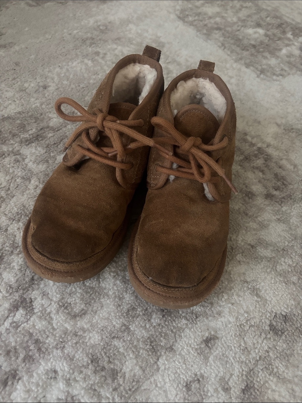 UGG Kids Brown Suede Lace-Up Boots with Shearling Trim